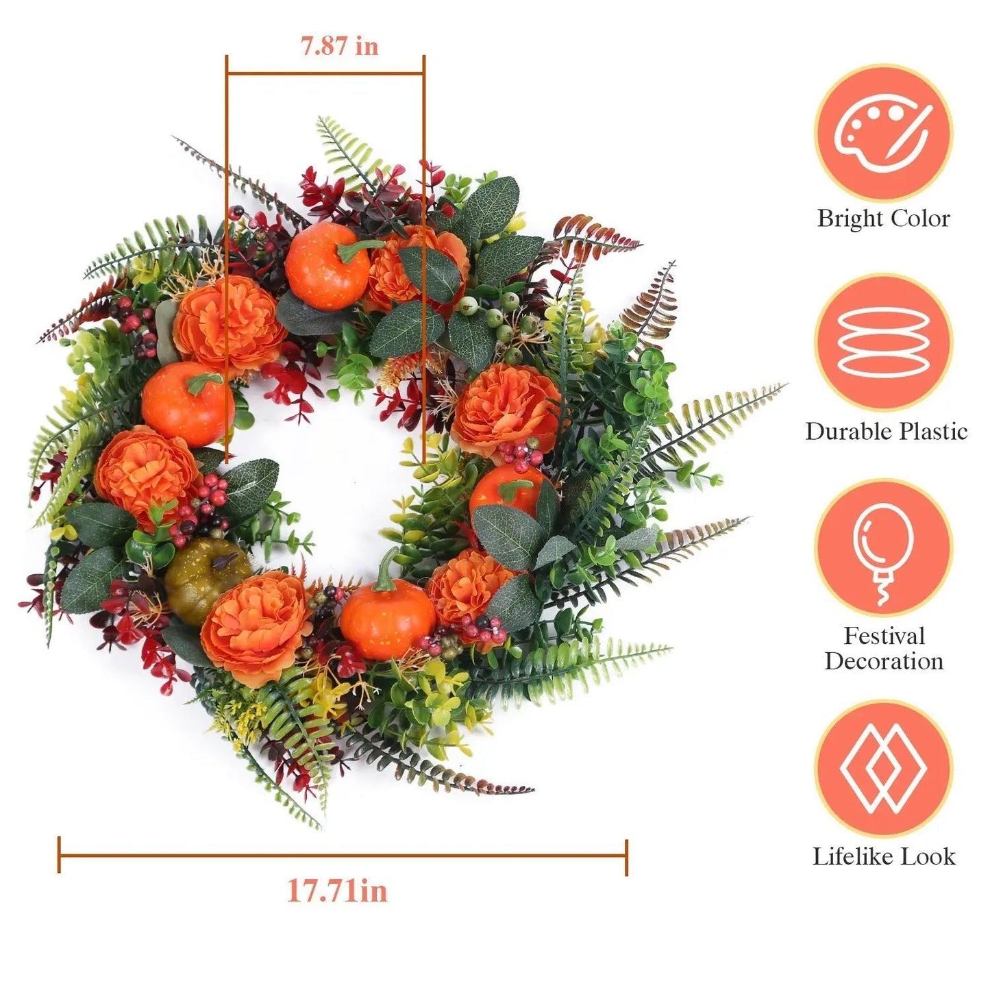 1Pc 17.71IN Autumn Wreath With Pumpkin Mixed Leaves Berries Flowers Fall Decoration For Indoor Outdoor Window Wall Front Door In Halloween Thanks Giving Day EX-STOCK Canada
