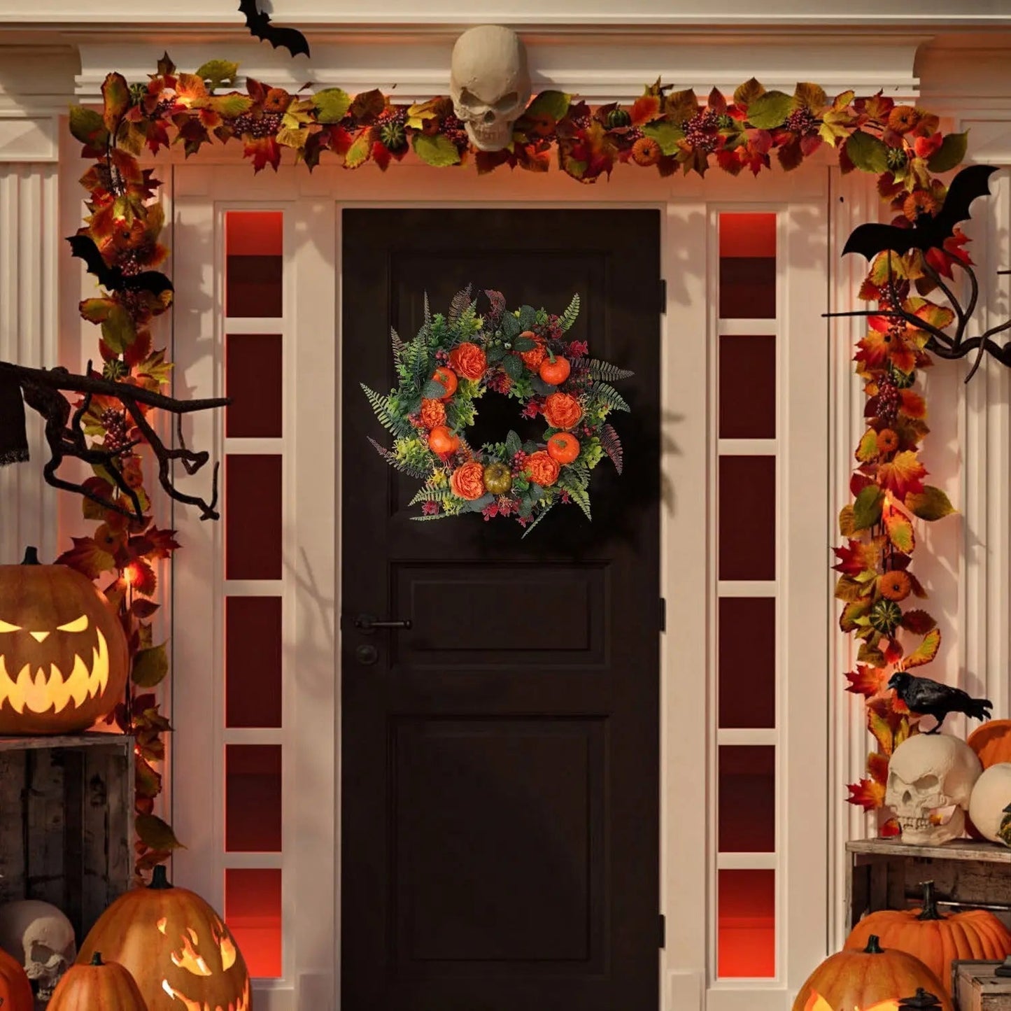 1Pc 17.71IN Autumn Wreath With Pumpkin Mixed Leaves Berries Flowers Fall Decoration For Indoor Outdoor Window Wall Front Door In Halloween Thanks Giving Day EX-STOCK Canada