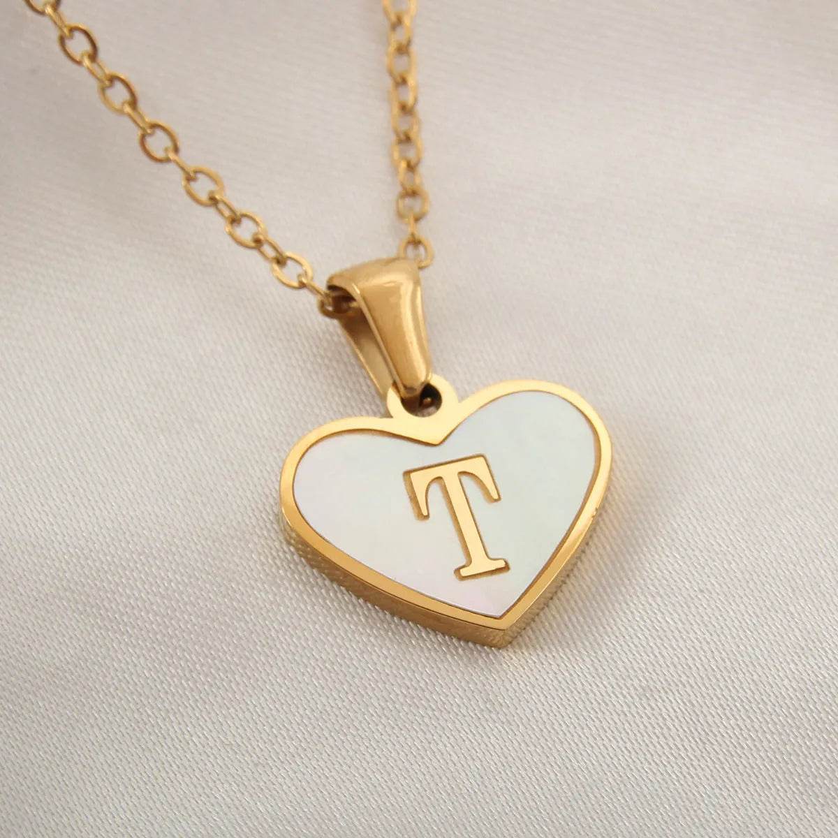 26 Letter Heart-shaped Necklace White Shell Love Clavicle Chain Fashion Personalized Necklace For Women Jewelry Valentine's Day - Velora