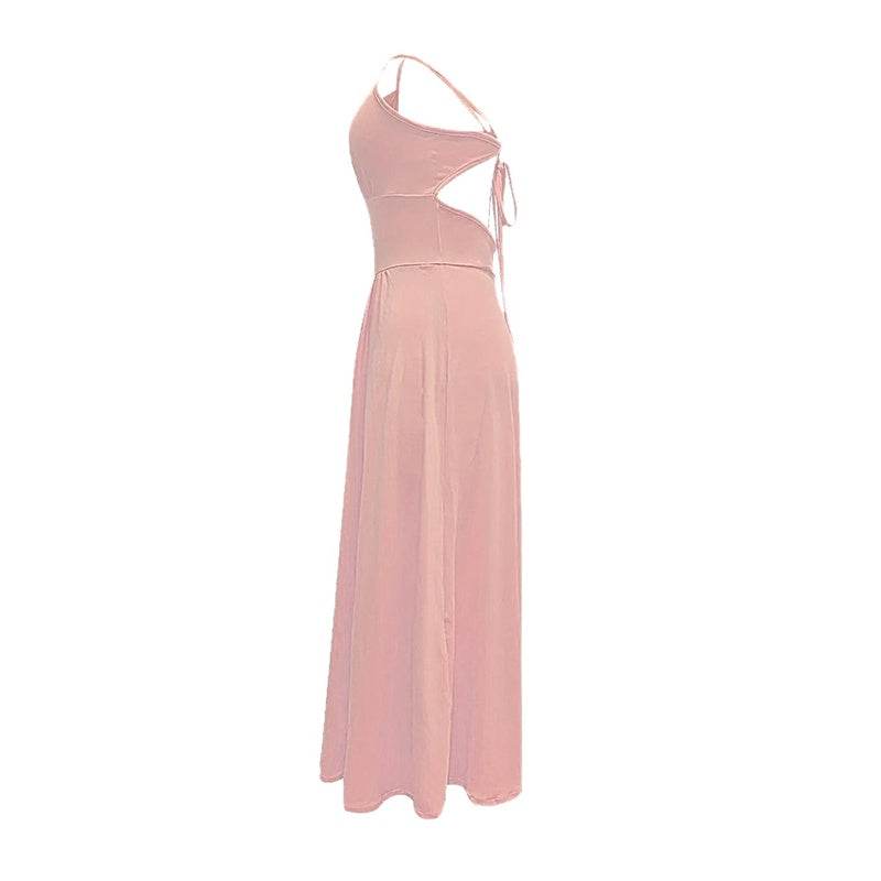 Elegant V Neck Summer Maxi Slit Dress Spaghetti Strap High Slit Long Dress
