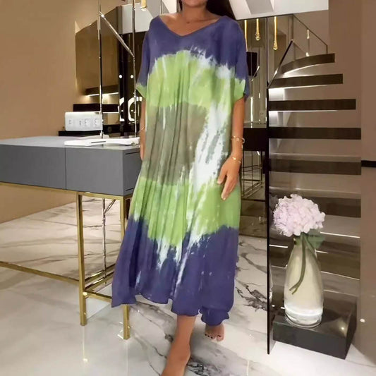 Round Neck Loose Short Sleeves Dress - Velora