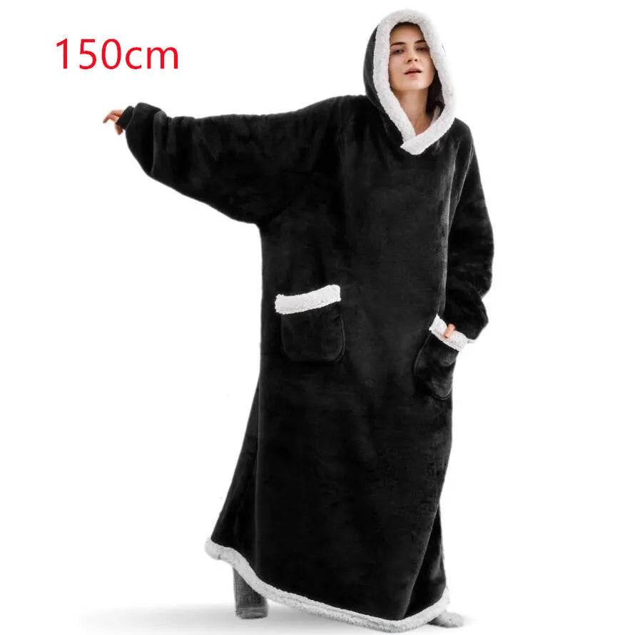 Fleece Oversized Hoodie Blanket Winter Warm Home Clothes Women Men Oversized Pullover With Pockets - Velora