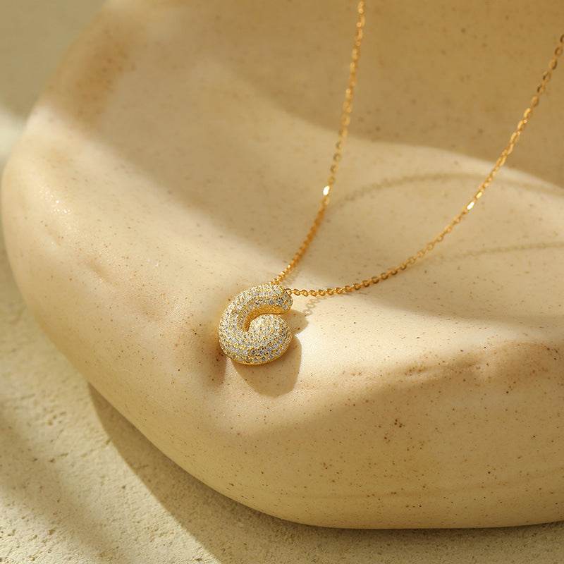 Silver 26 Letter Bubble Necklace For Women Full Diamond - Velora