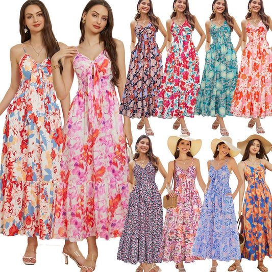 Bohemian Printing Slip Dress Vacation - Velora