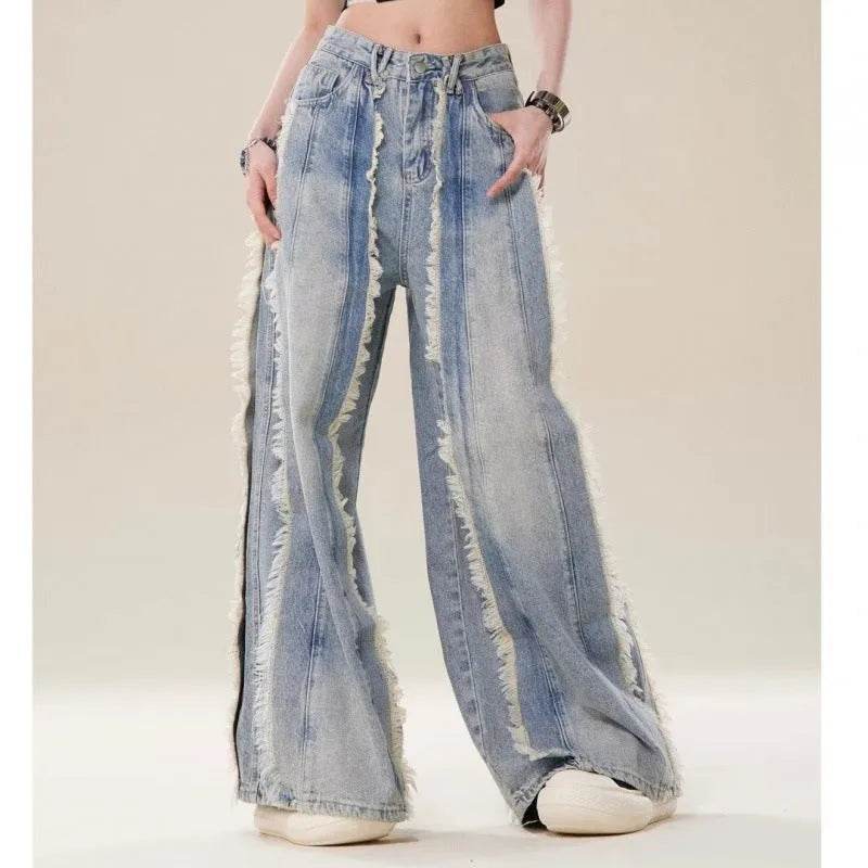 Jeans Destroyed Loose Burrs Wide Leg Bootcut Pants - Velora