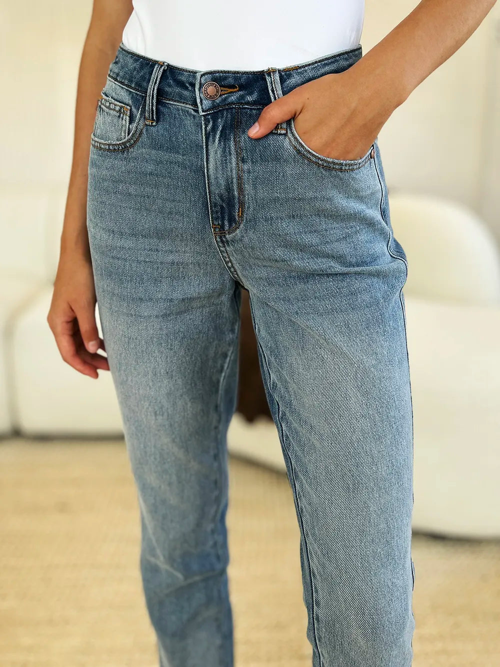 Judy Blue Full Size Mid Rise Rigid Magic Release Hem Jeans - Velora