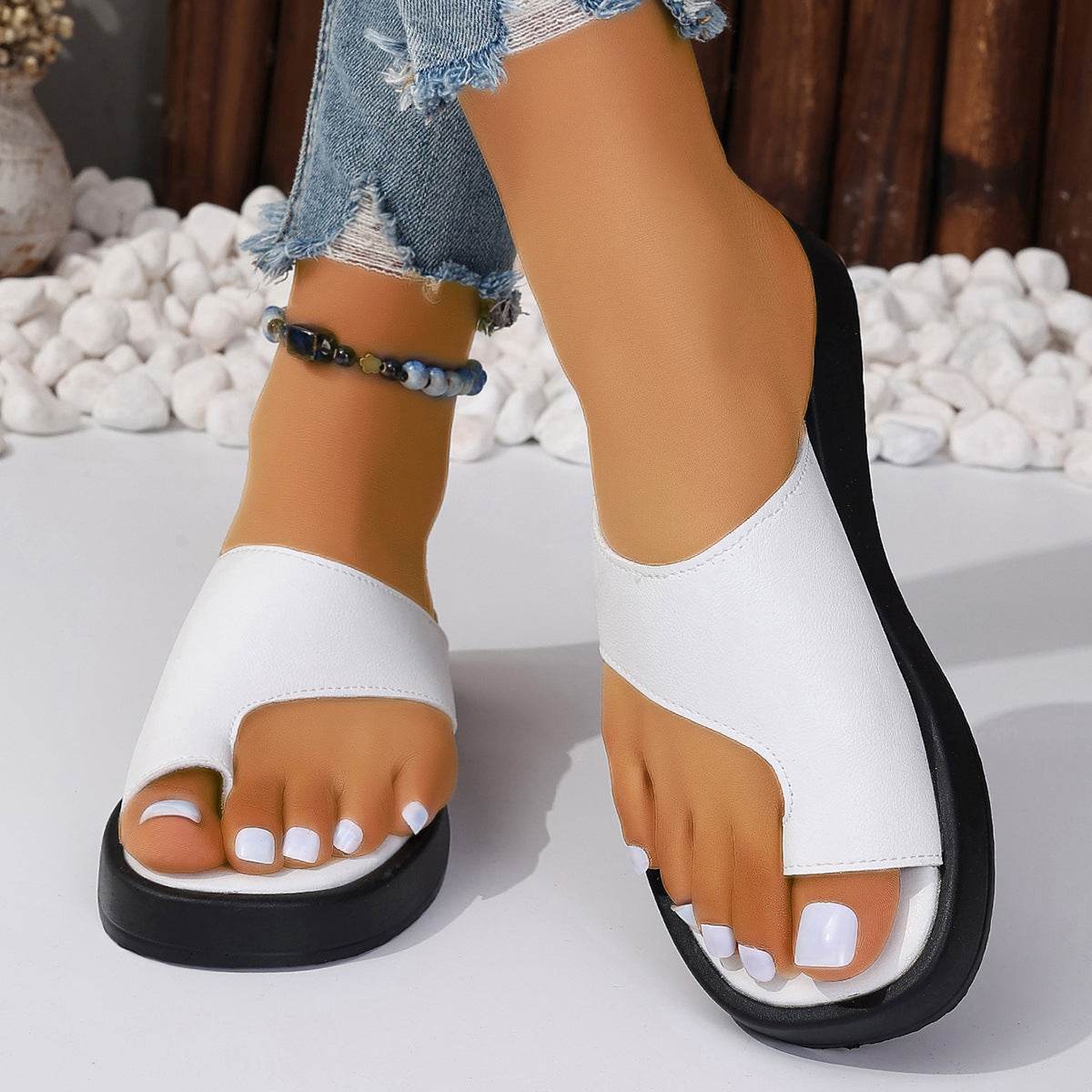 Thick-soled Clip Toe Flat Slippers Outdoor Summer Casual Solid Color Slides Shoes For Women - Velora