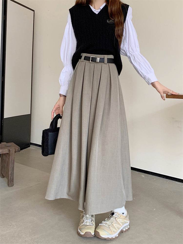 Women's All-matching Slim Fit Temperament Pleated Maxi Skirt - Velora