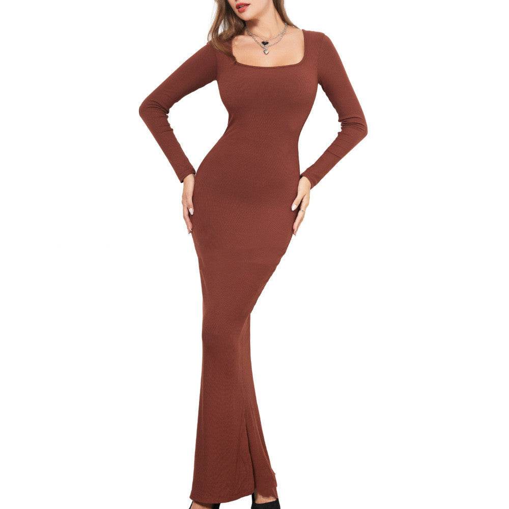 Two-in-one With Lining Double-layer Belly Contracting Hip Lifting Long Sleeve Narrow Dress - Velora
