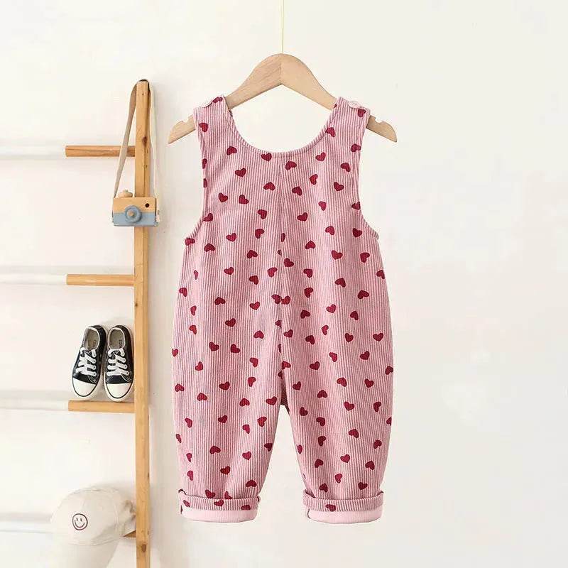 Fashion Girls Heart Printing Corduroy Overalls Baby girl Romper Jumpsuit - Velora