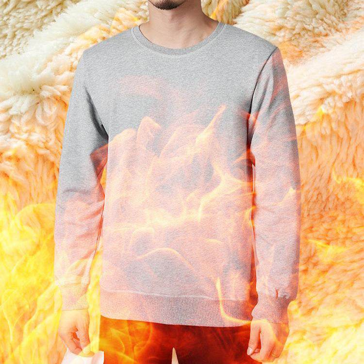 Winter Fleece Sweatshirt Warm Round Neck Pullover Top For Men Solid Color Sweater Boys Teenagers Clothing - Velora