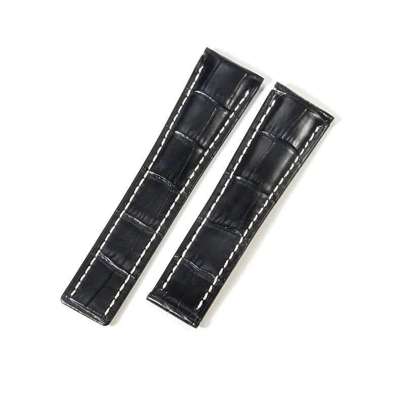 22mm 24mm Black Brown Blue Bamboo Grain Cowhide Watch Strap - Velora