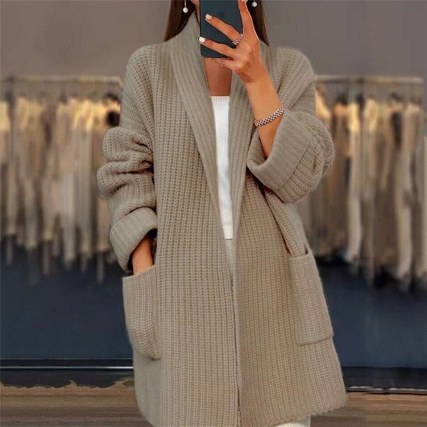 Lapel Knitted Cardigan With Pockets Fashion Casual Loose Sweater Jacket Fall Spring Women's Clothing - Velora