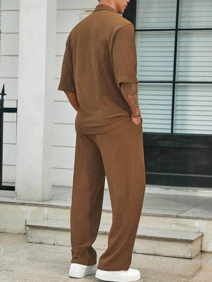 Commuter Suits Summer Short-sleeved Top And Loose Straight Trousers Casual Outfits Outdoor Mens Clothing - Velora
