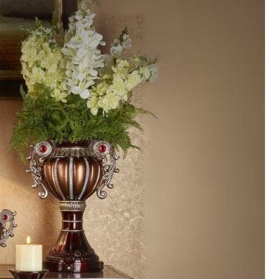 17.5 Tall Delicata Urn-Shaped Decorative Vase, Bronze With Silver Accents - Velora
