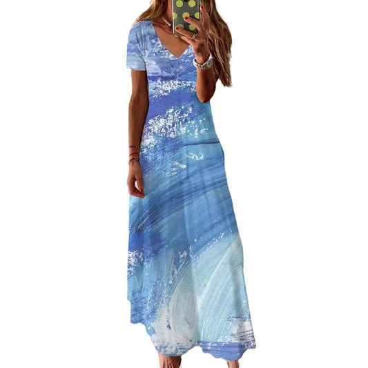 Women's 3D Printed V-neck Casual Fashion Dress - Velora