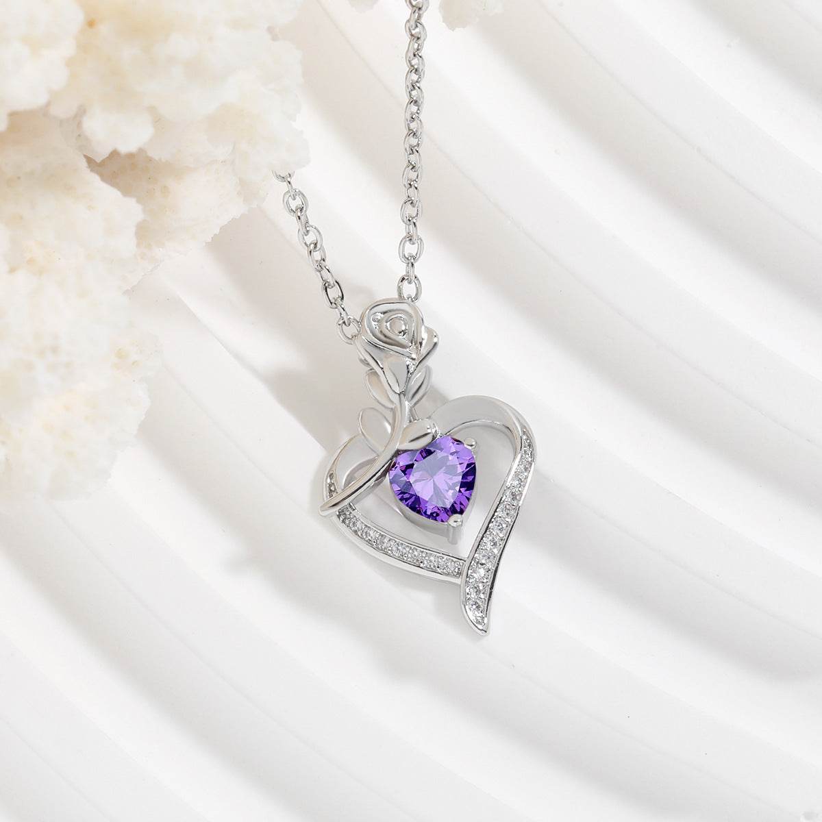 Rose Heart-shaped Necklace With Rhinestones Fashion Everlasting Flower Love Necklace For Women Valentine's Day Gift - Velora