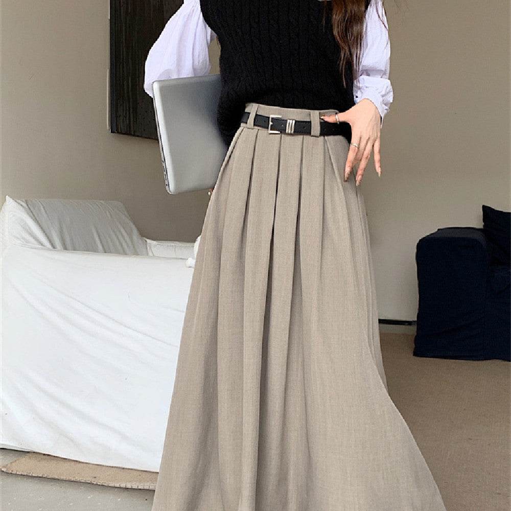 Women's All-matching Slim Fit Temperament Pleated Maxi Skirt - Velora