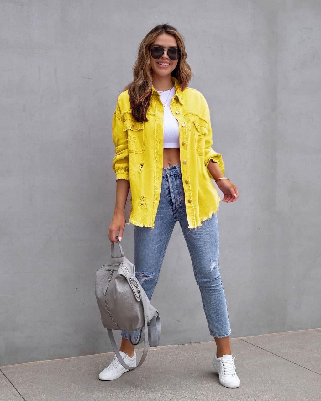 Fashion Ripped Shirt Jacket Female Autumn And Spring Casual Tops Womens Clothing - Velora