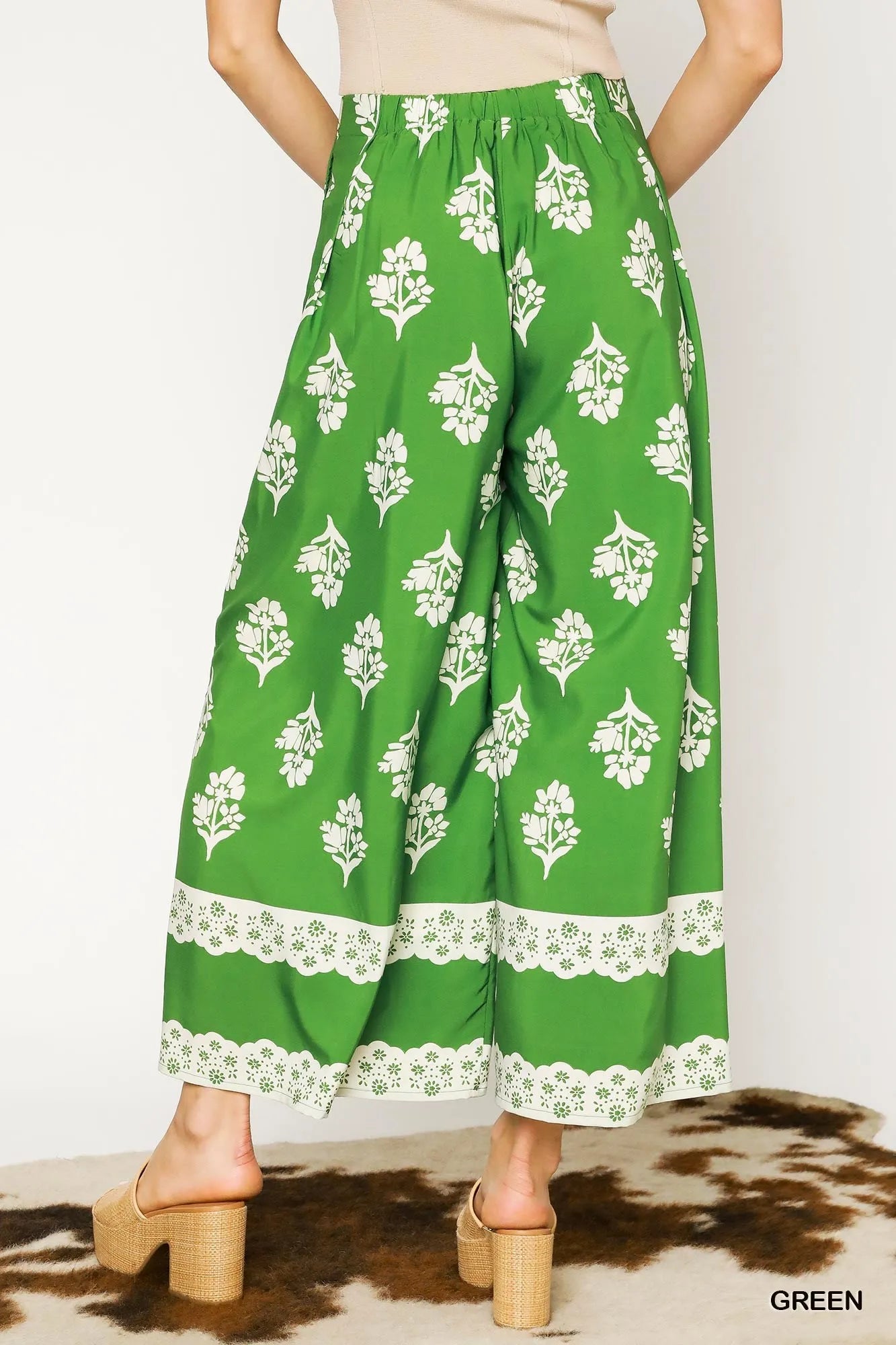 Umgee Floral Pleated Wide-Leg Pants - Velora