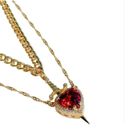 Red New Style Crystal Love Dagger Stylish Pendant Valentine Necklace gift - Velora
