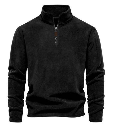 Fashion Personality Stand-collar Zippered Sweatshirt With Fleece Winter Casual Pullover Top Men's Clothing - Velora