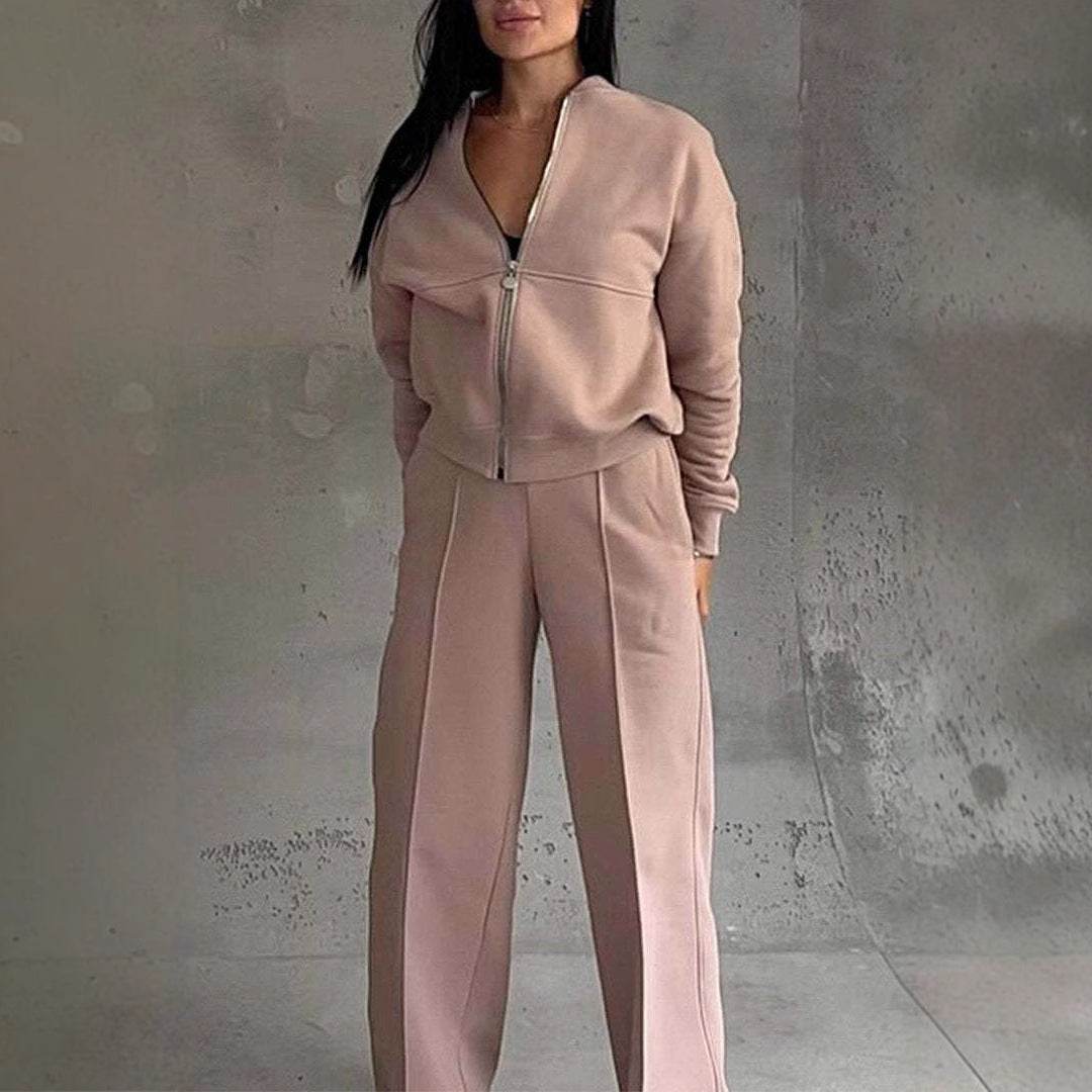 Women's Sports Suits Zipper Jacket And Wide Leg Pants Two-piece Set - Velora
