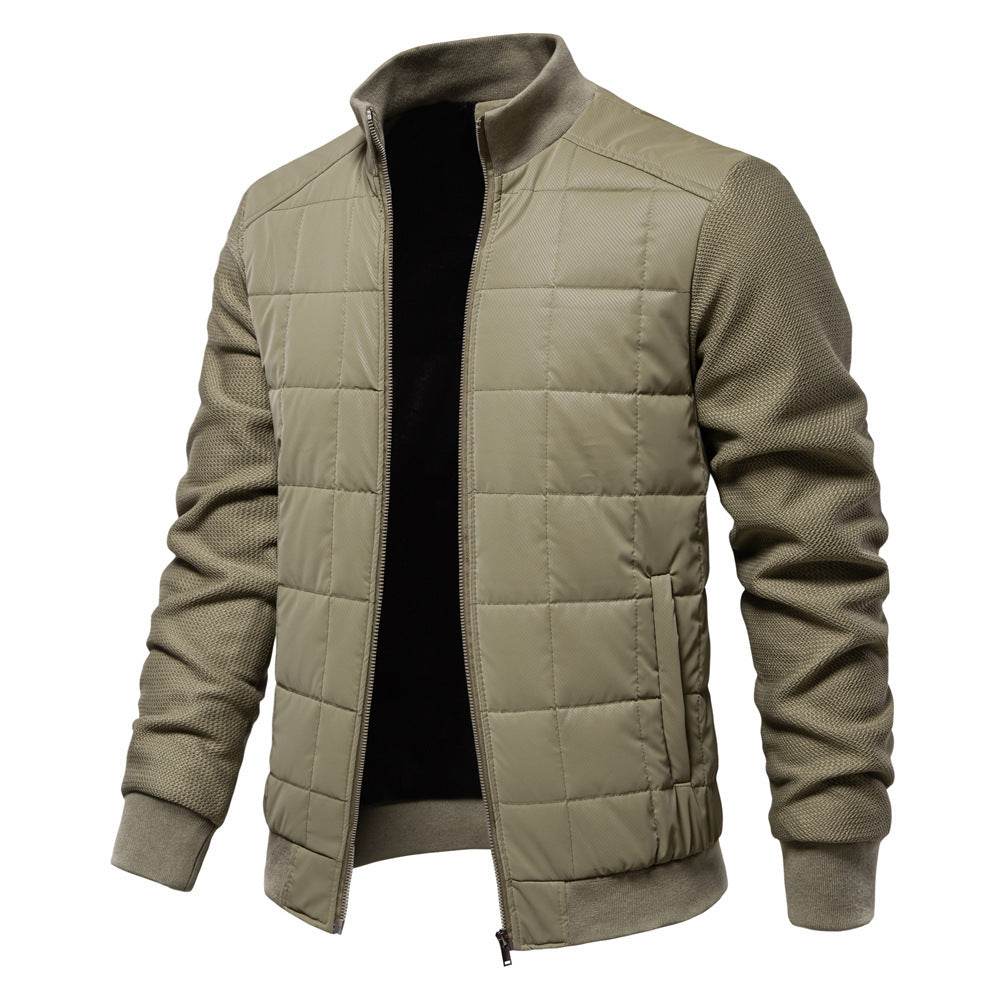 Fashion Stitching Coat Winter Personality Stand Collar Zipper Jacket Men's Clothing - Velora
