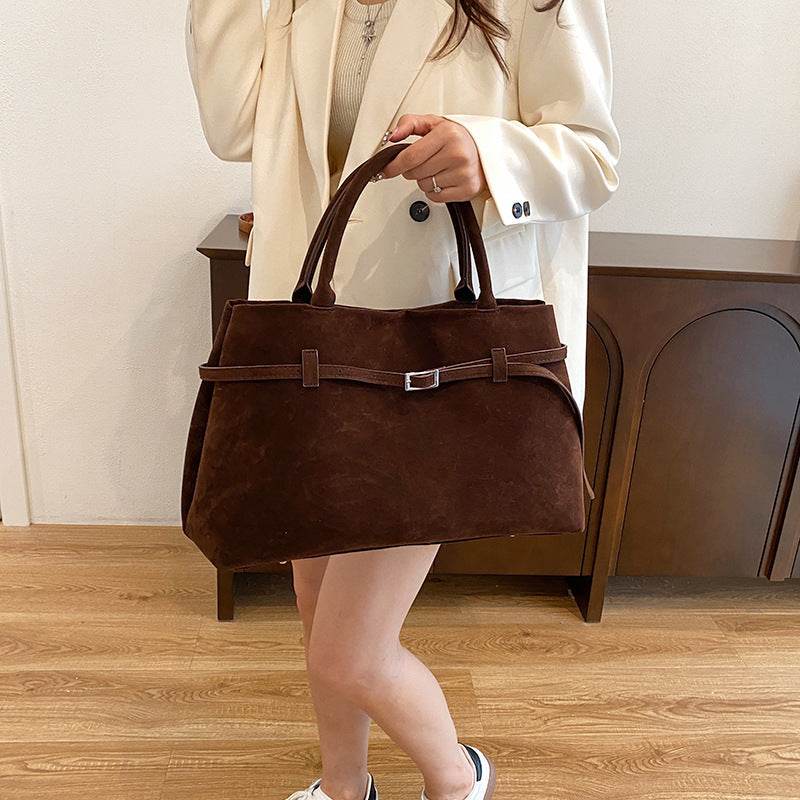 Suede Tote Design Portable Shoulder Bag - Velora