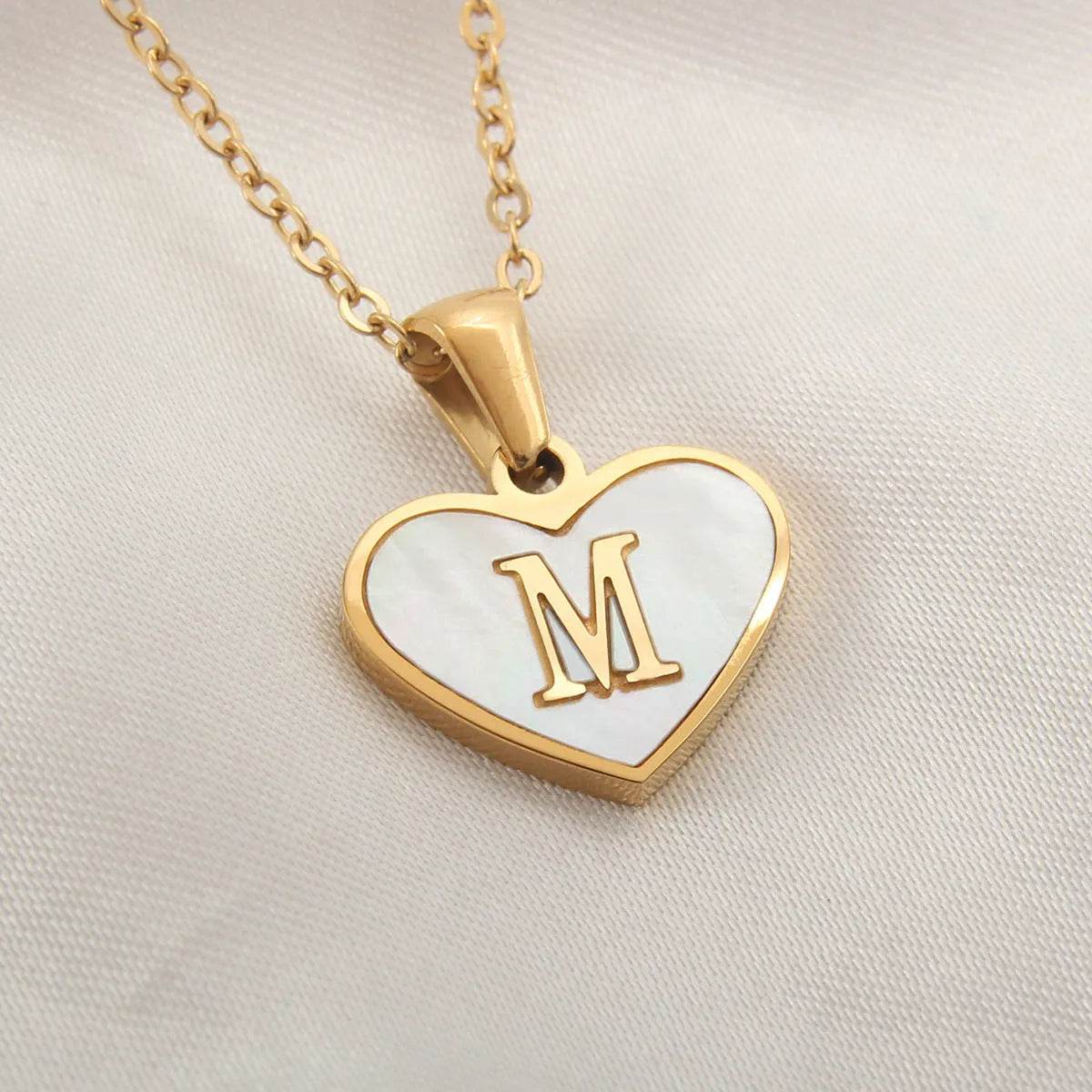 26 Letter Heart-shaped Necklace White Shell Love Clavicle Chain Fashion Personalized Necklace For Women Jewelry Valentine's Day - Velora