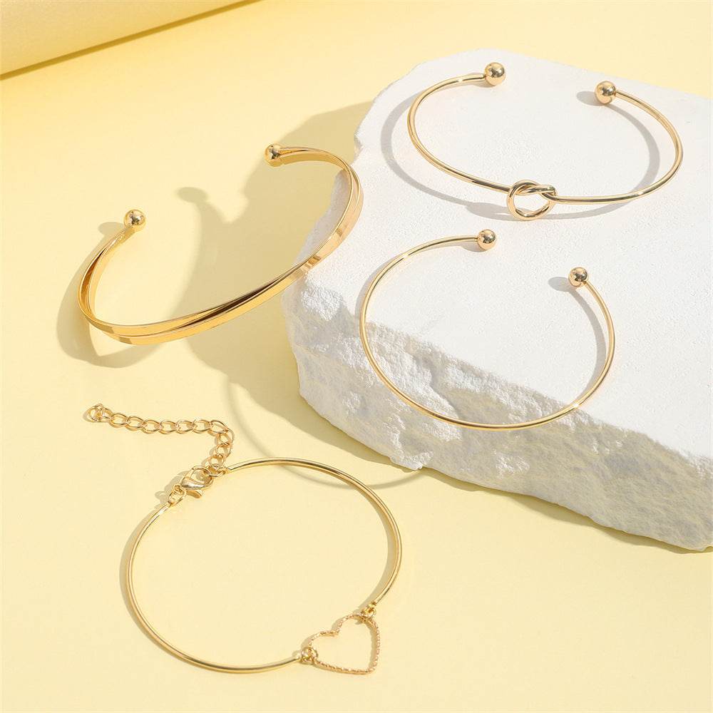 Vintage Gold Crystal Heart Letter Love Bangle Bracelet For Women Fashion Multi-layer Geometric Charm Bracelets Jewelry Gifts - Velora