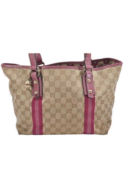 GUCCI Sherry Line Shoulder Tote Bag GG Canvas Leather Beige 7192K - Velora