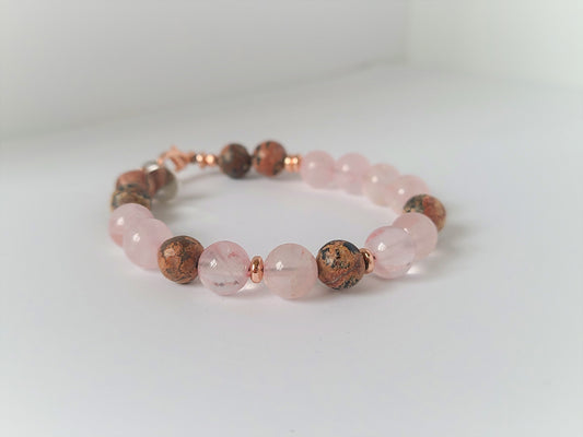 Rose Quartz & Leopard Jasper Bracelet - Velora