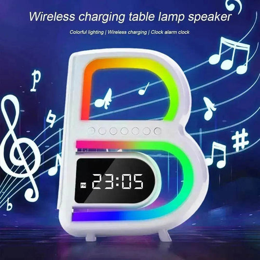 2025 New B-Shaped Portable Bluetooth Speaker Multifunctional Smart Music Rhythm LED Lighting Phone Wireless Charger TF Card AUX Input Standard Mode - Velora