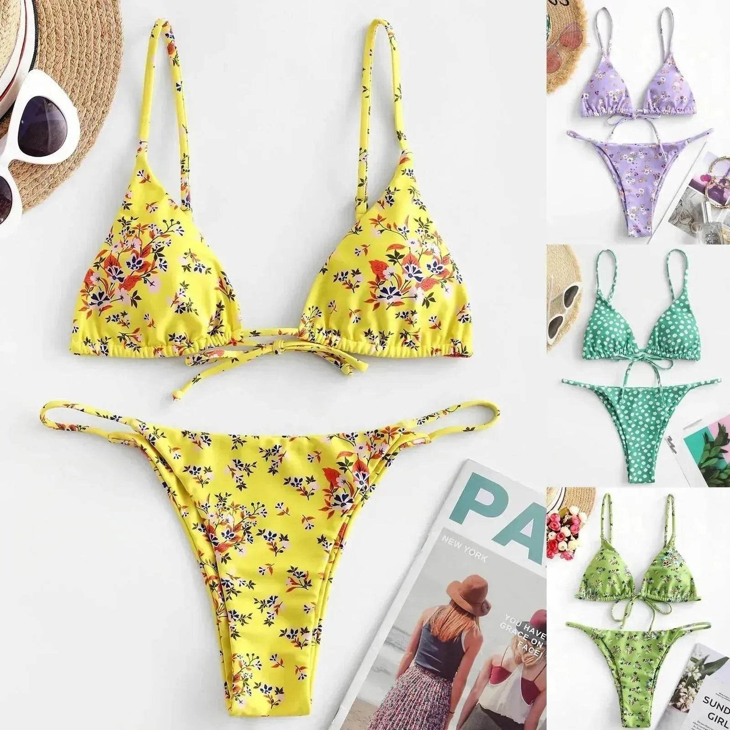 2025 Summer Vibe Flowers Print Charming Bikini for Beach Swimming Fashion Push Up Swimsuit Womens Clothing - Velora