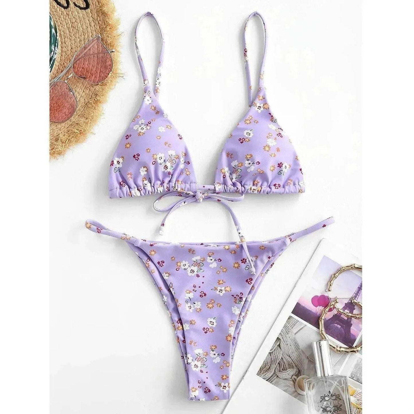 2025 Summer Vibe Flowers Print Charming Bikini for Beach Swimming Fashion Push Up Swimsuit Womens Clothing - Velora