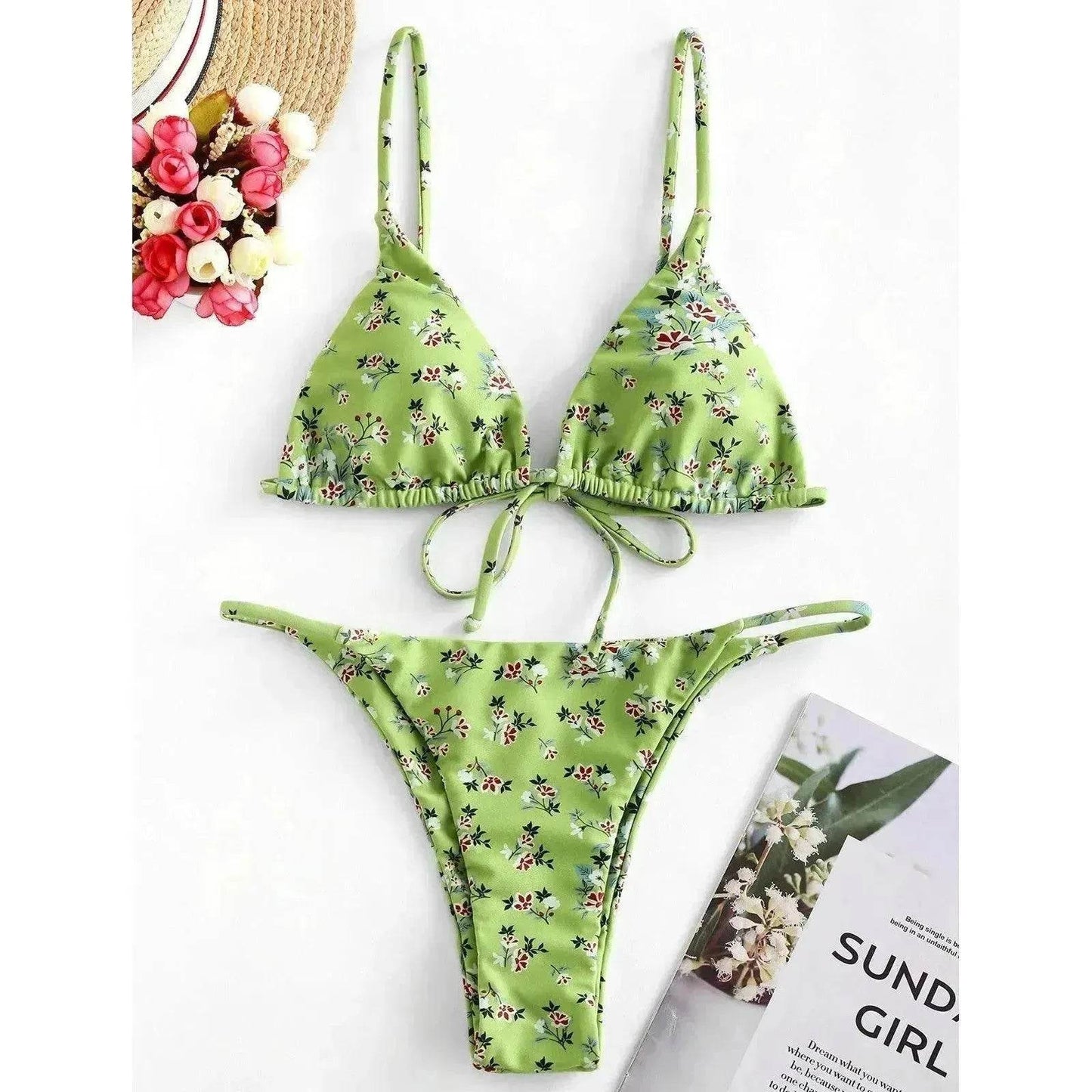 2025 Summer Vibe Flowers Print Charming Bikini for Beach Swimming Fashion Push Up Swimsuit Womens Clothing - Velora
