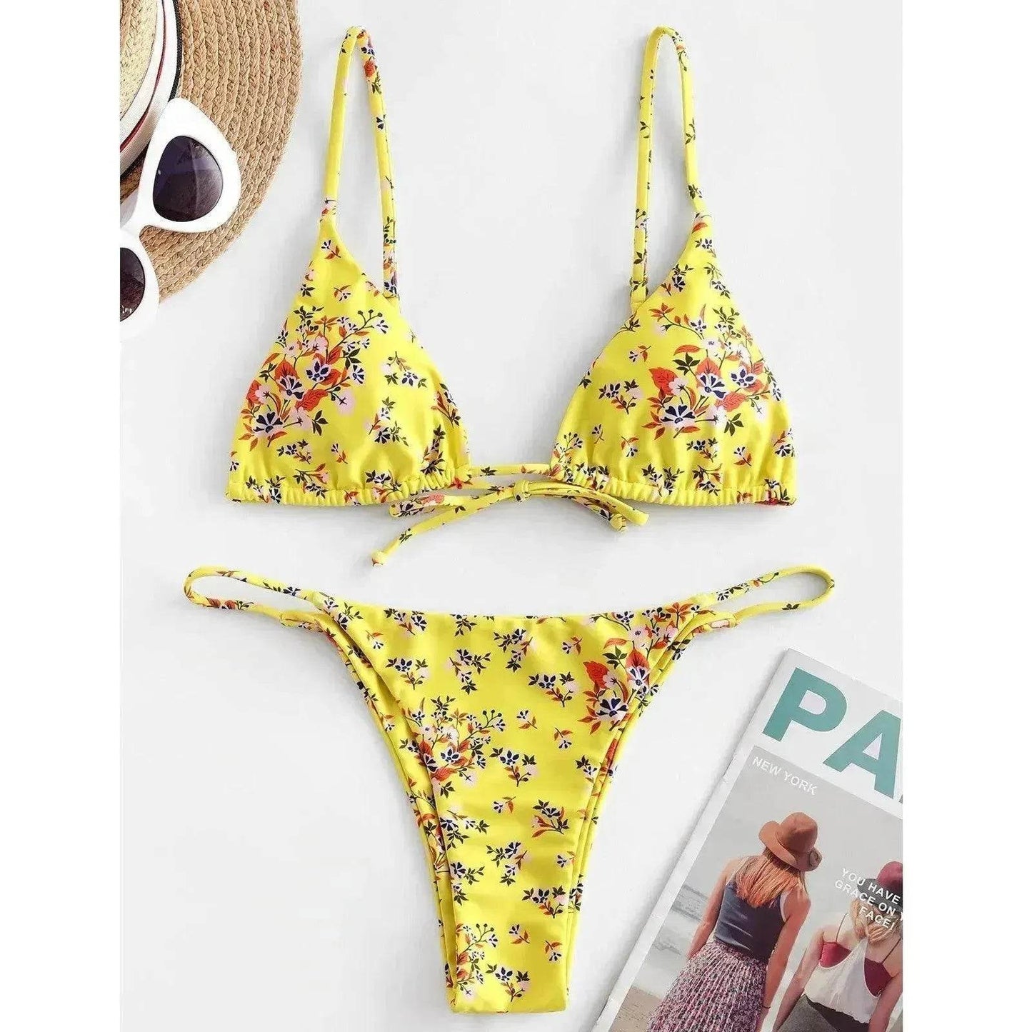 2025 Summer Vibe Flowers Print Charming Bikini for Beach Swimming Fashion Push Up Swimsuit Womens Clothing - Velora