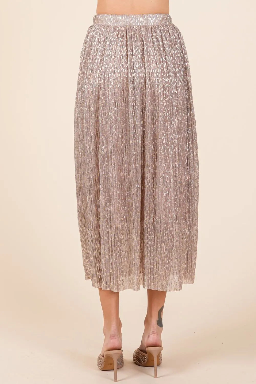 Mittoshop Metallic Glitter Speckle Print Elastic Midi Skirt - Velora
