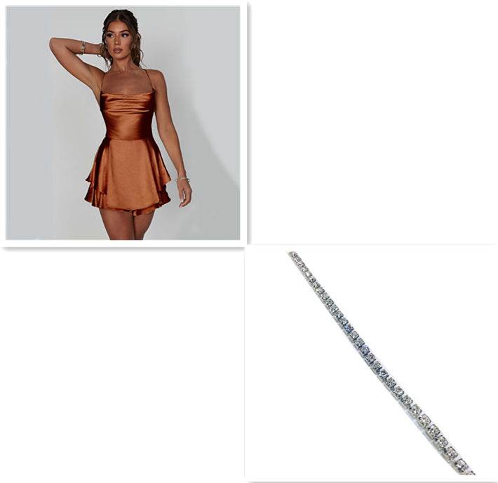 Sexy Suspender Skirt For Women Elegant Slim Strap Satin Backless Lace Up A-Line Short Dress Lady - Velora