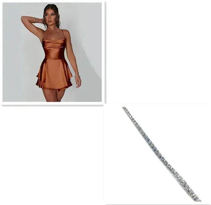 Elegant Chic Skirt Dress For Women Elegant Slim Strap Satin Backless Lace Up Ladies Party Mini Skater Dress - Velora