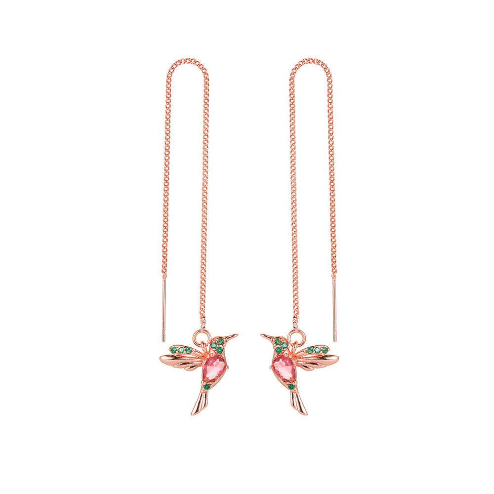 Fashion Jewelry New Unique Little Bird Drop Long Hanging Hummingbird Earrings For Women Elegant Girl Tassel Crystal Pendant Earring Jewelry - Velora
