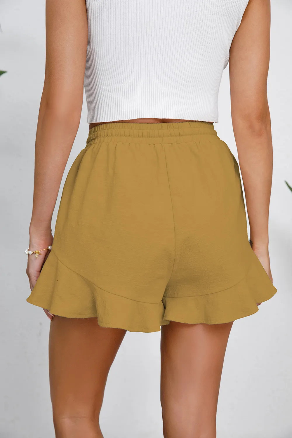 Full Size Drawstring Ruffle Hem Shorts - Velora