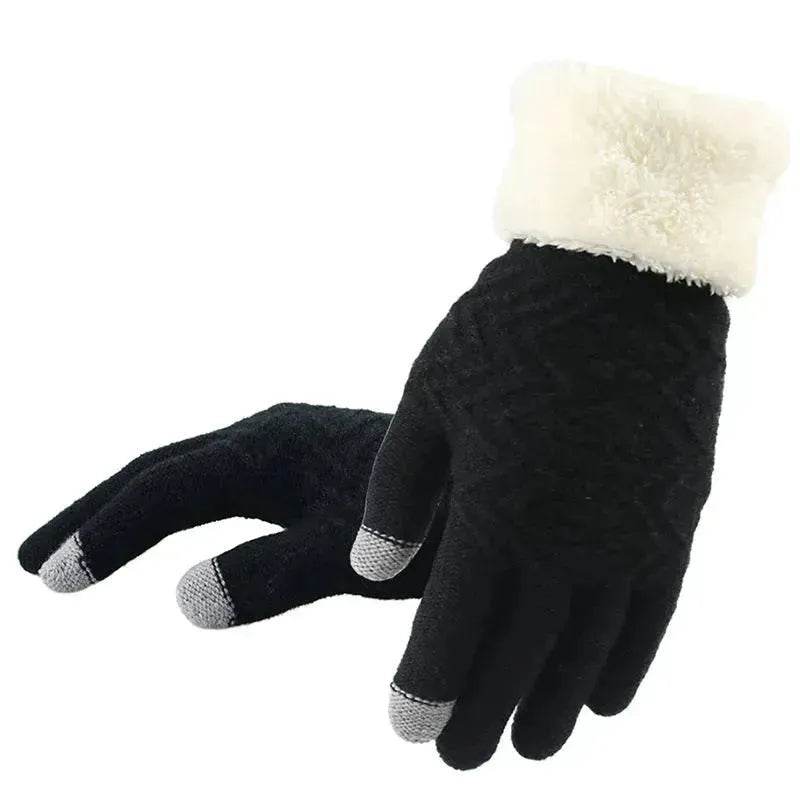Winter knitted Woolen gloves Unisex thermal gloves faux fur gloves - Velora