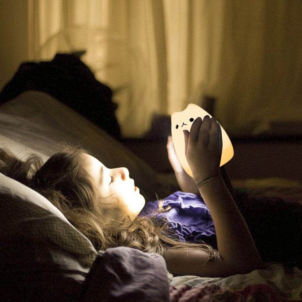 Children Night Light, EECOO Cute Cat Lamp Soft Silicone Sensitive Tap Control Decompression Toy - Velora
