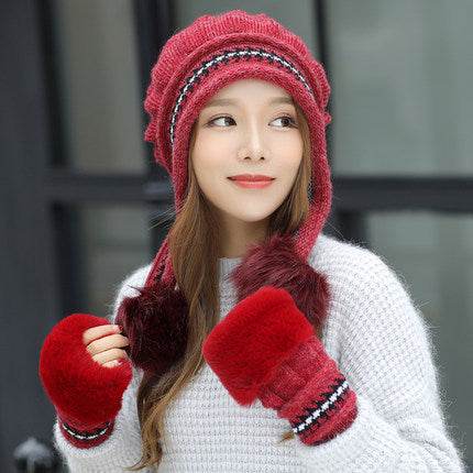 Cozy Knit Fleece-Feel Beanie With Ear Flaps & Pompom Warm Winter Hat For Women Perfect For Skiing & Outdoor Activities - Velora