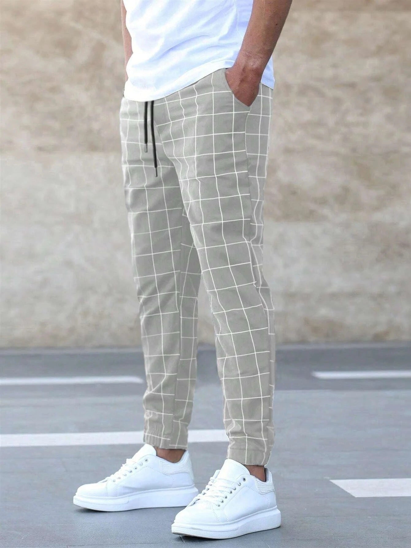 Fashion Plaid Print Pants Casual Drawstring Trousers Men's Clothing - Velora