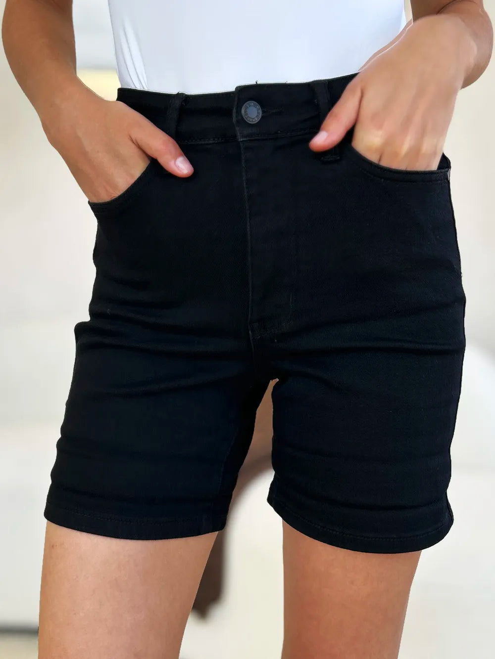 Judy Blue Full Size High Waist Tummy Control Cuffed Denim Shorts - Velora