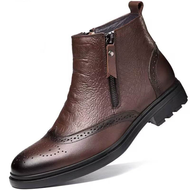 High-top Leather Shoes Height Increasing Shoes 46 Brogue Trendy Ankle Boots - Velora