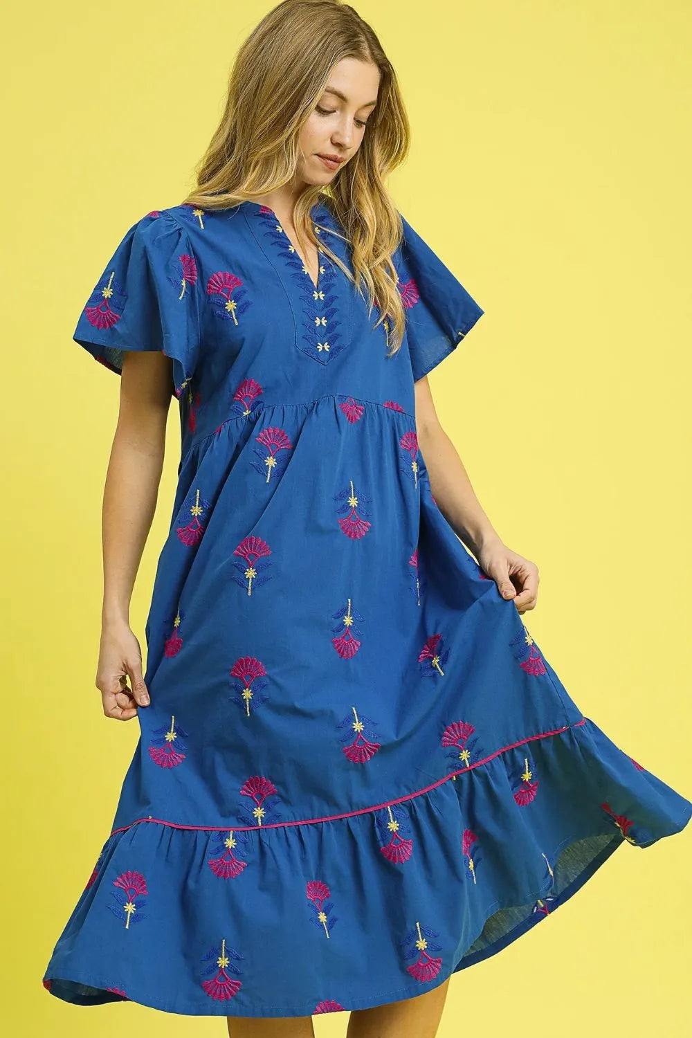 Umgee Embroidered Tiered Midi Dress - Velora